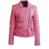 Real Pink Women's Studded Genuine Leather Carlotta Jacket - Military Republic