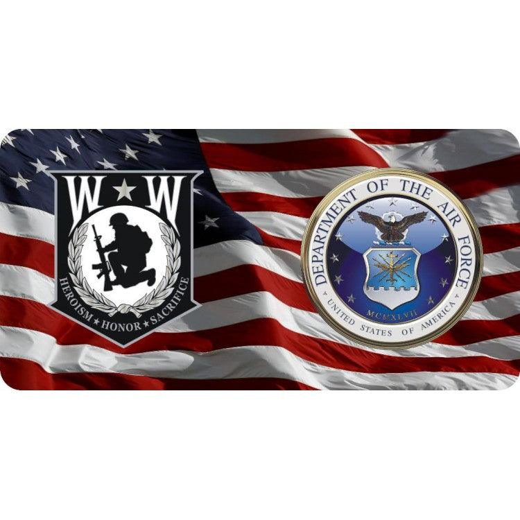 Wounded Warrior & Air Force On U.S. Flag Photo License Plate - Military Republic