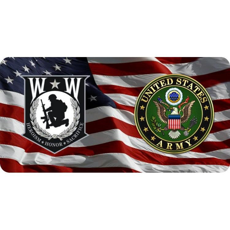Wounded Warrior & Army On U.S. Flag Photo License Plate - Military Republic
