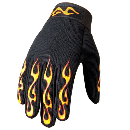 Yellow & Red Flame Mechanics Motorcycle Gloves - Military Republic