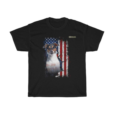 Jack Russell Terrier Dog with Distressed USA Flag Patriotic T-shirt - Military Republic