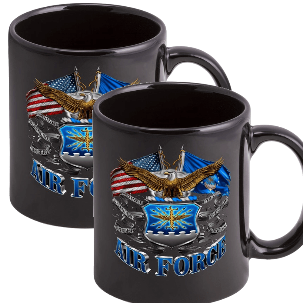 Air Force Double Flag Stoneware Mug Set - Black - Military Republic