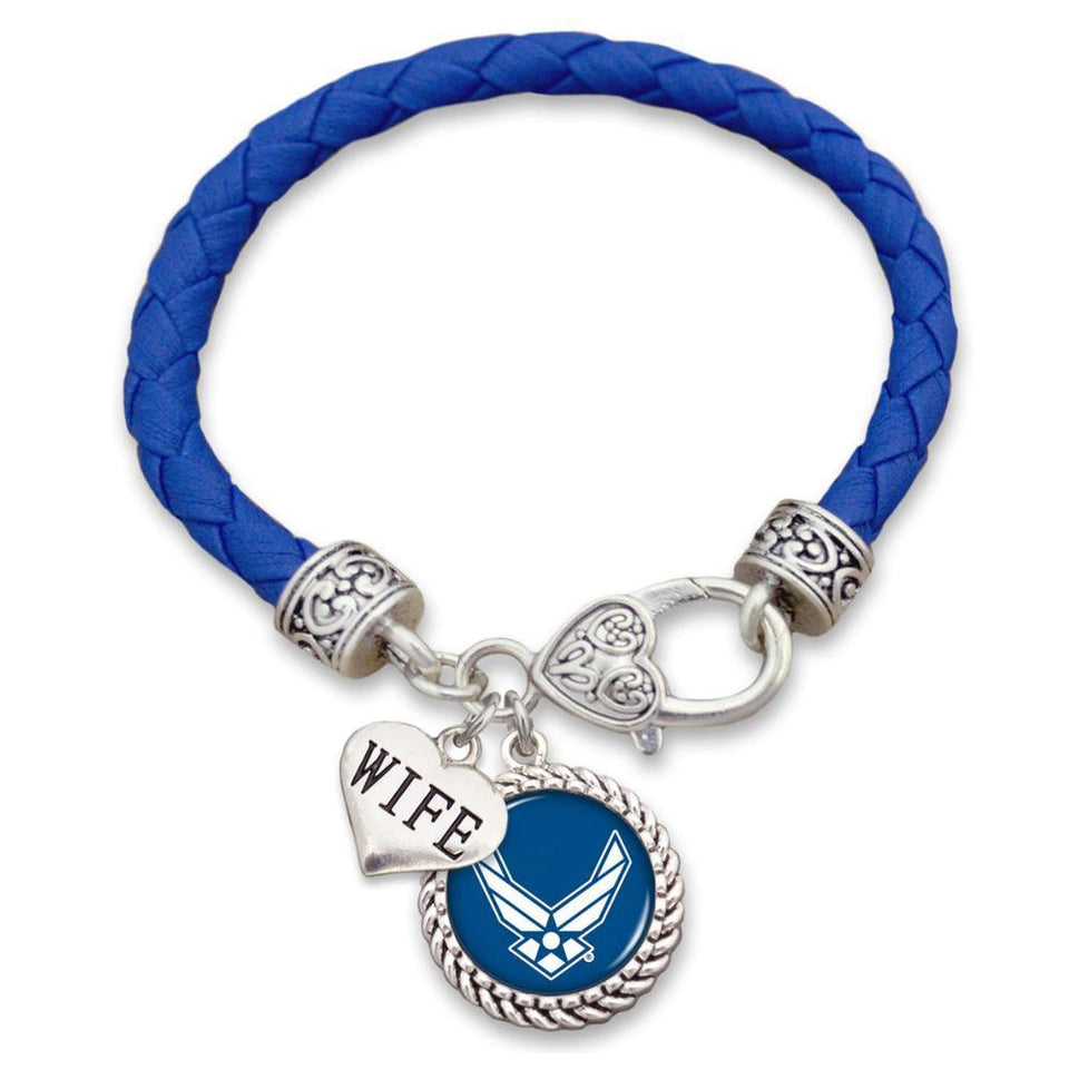 Air Force Wings Logo Relationship Leather Bracelet - Mom/Wife - Military Republic