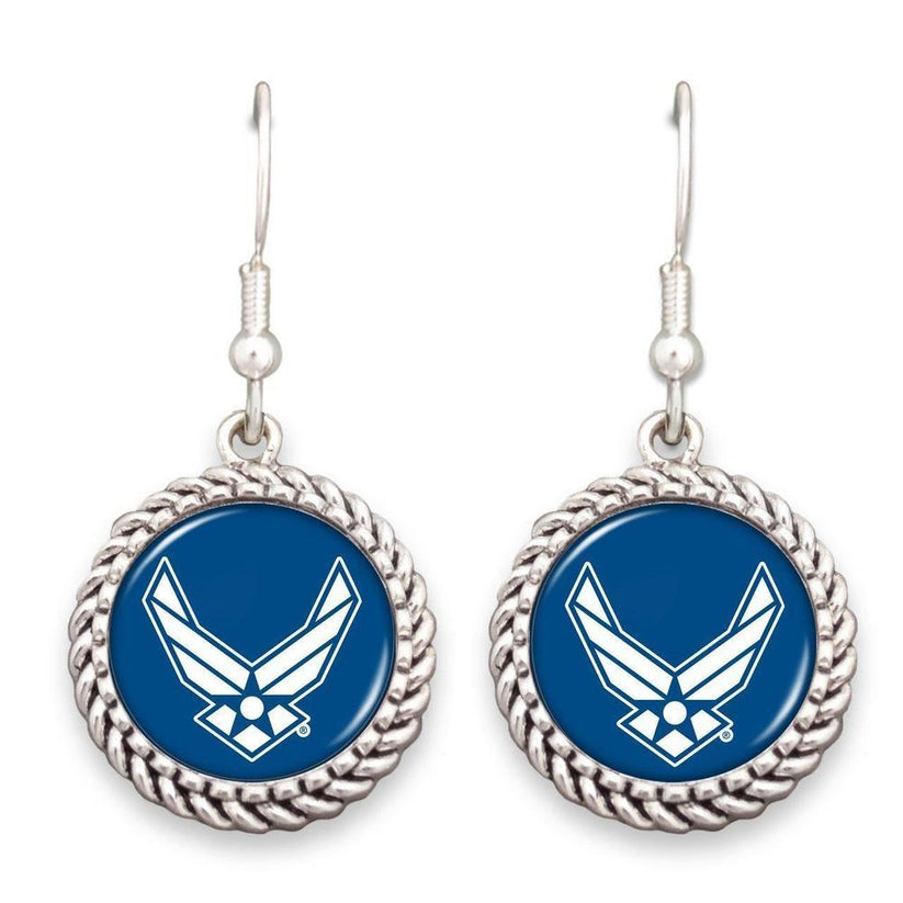 Air Force Wings Logo Rope Edge Earrings Military Republic
