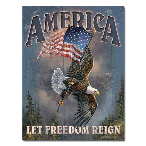 America - Let Freedom Reign Tin Sign-Military Republic