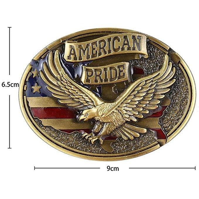 American Pride - Eagle & Map Zinc Alloy Patriotic Belt Buckle - Military Republic