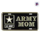 Army Mom License Plate with  with US Army Star Logo in Gold on Black Metal License Plate - Military Republic