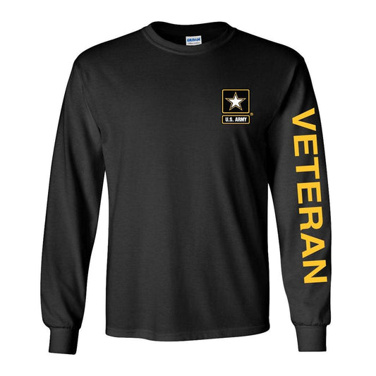 Army Star Veteran Long Sleeve Shirt- Black - Military Republic