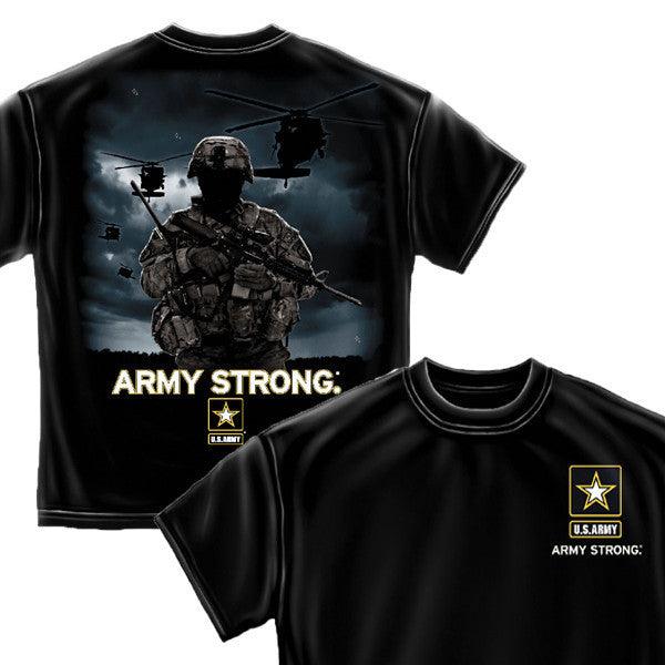 Army Strong Helicopter Soldier Black T-Shirt-Military Republic