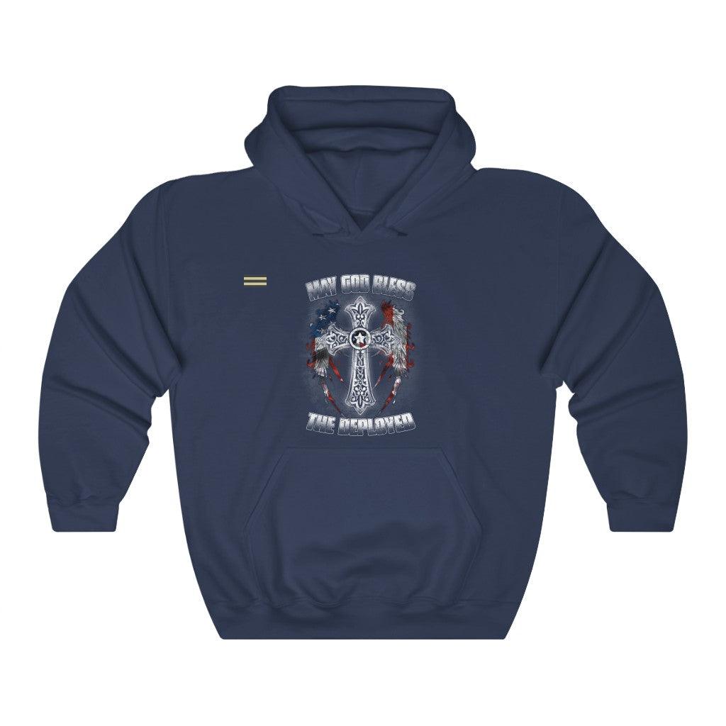 God Bless The Deployed Cross Wings & USA Flag Unisex Hoodie - Military Republic