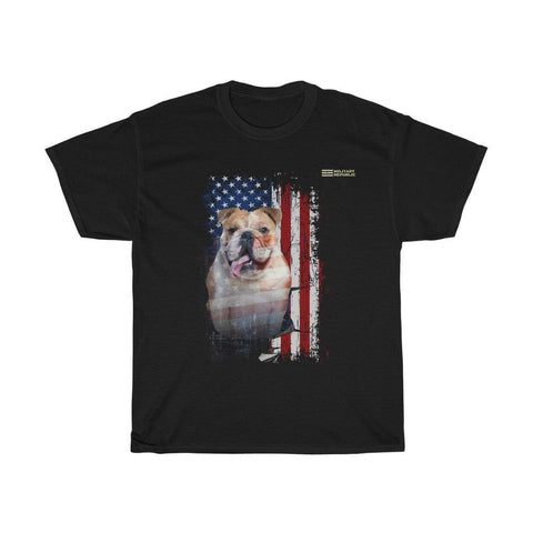 English Bulldog with Distressed USA Flag Patriotic T-shirt - Military Republic
