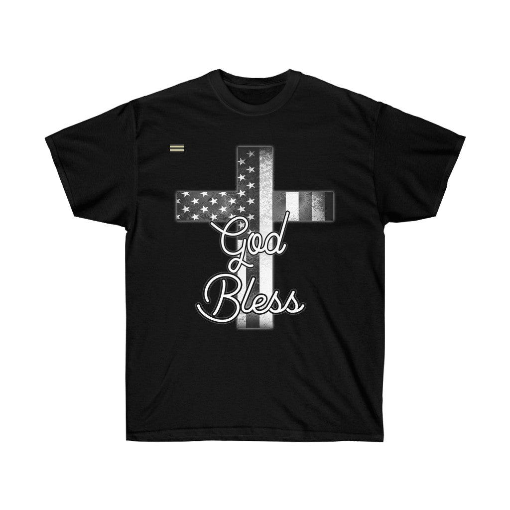 God Bless USA Flag and Cross T-shirt - Military Republic