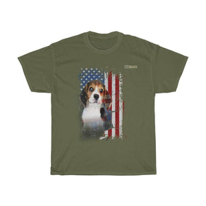 Beagle Dog with Distressed USA Flag Patriotic T-shirt - Military Republic