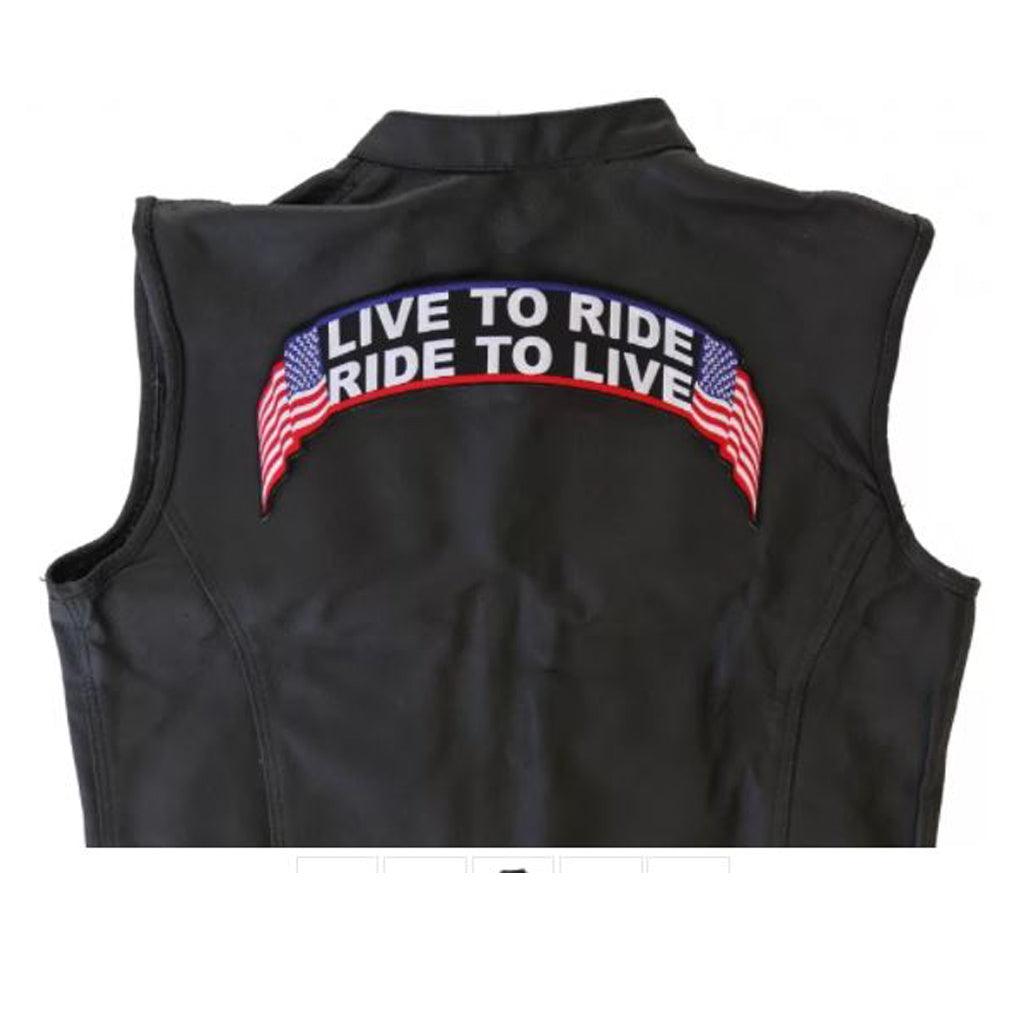Live To Ride Ride To Live US Flag Biker Rocker Back Patch - 12x2.5 inch - Military Republic