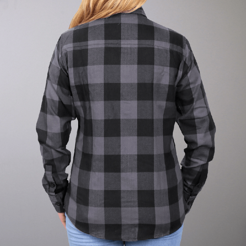 Ladies Long Sleeve Black & Gray Flannel Shirt - Military Republic