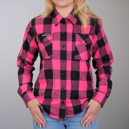 Hot Leathers Flannel Long Sleeve Black & Pink Ladies Shirt - Military Republic