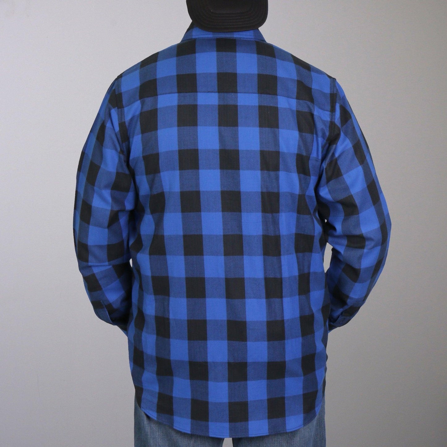 Black and Blue Long Sleeve Biker Flannel for Men - Military Republic