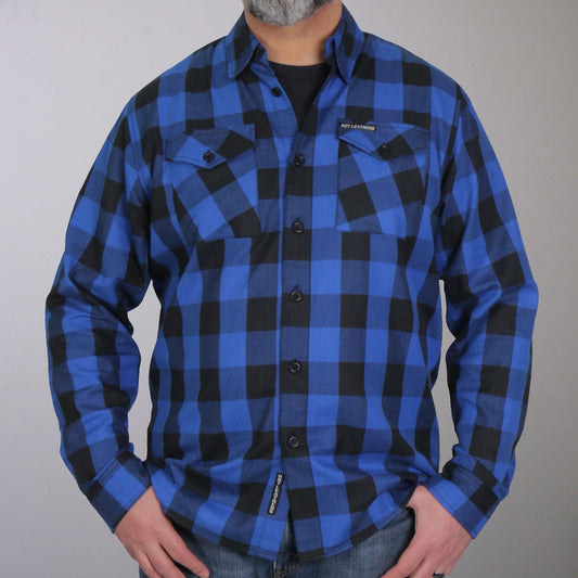 Black and Blue Long Sleeve Biker Flannel for Men - Military Republic