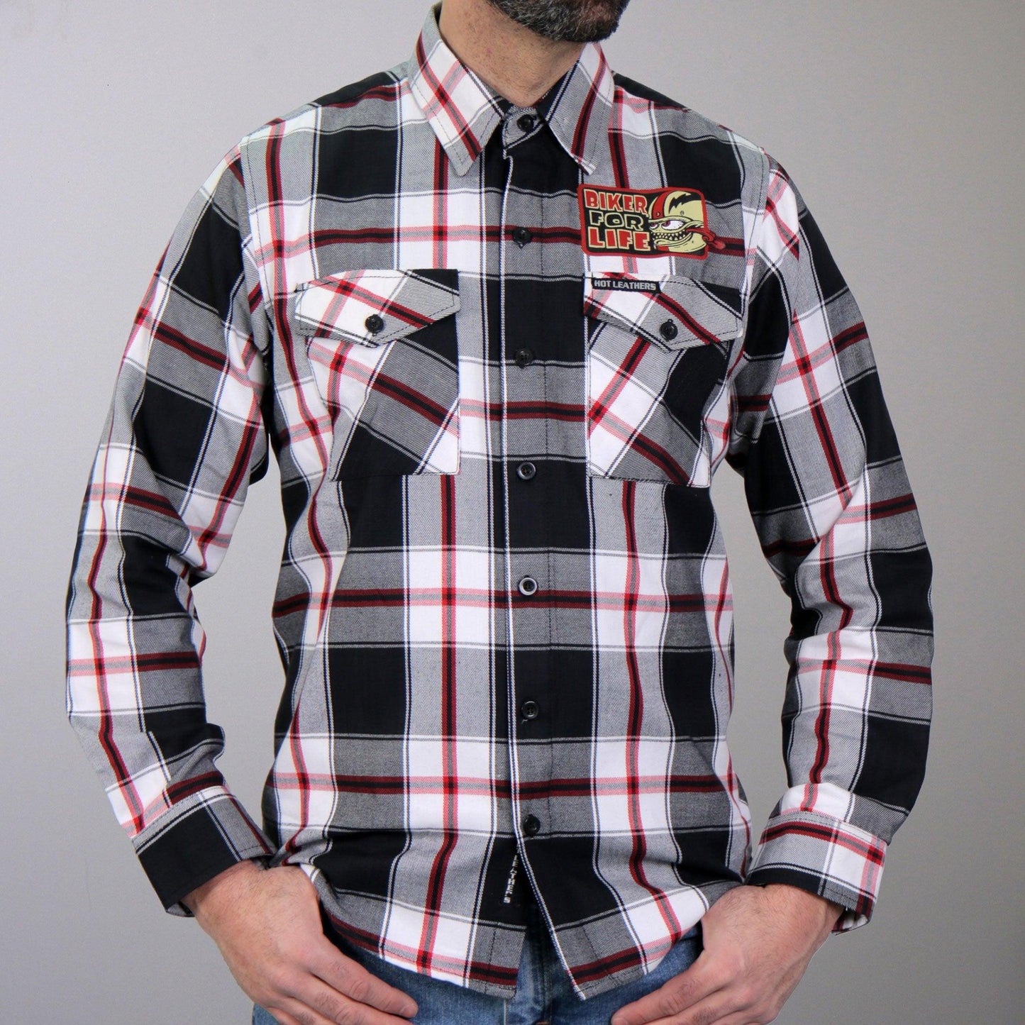 Long Sleeve Bobber Monster Biker Flannel Shirt for Men - Military Republic