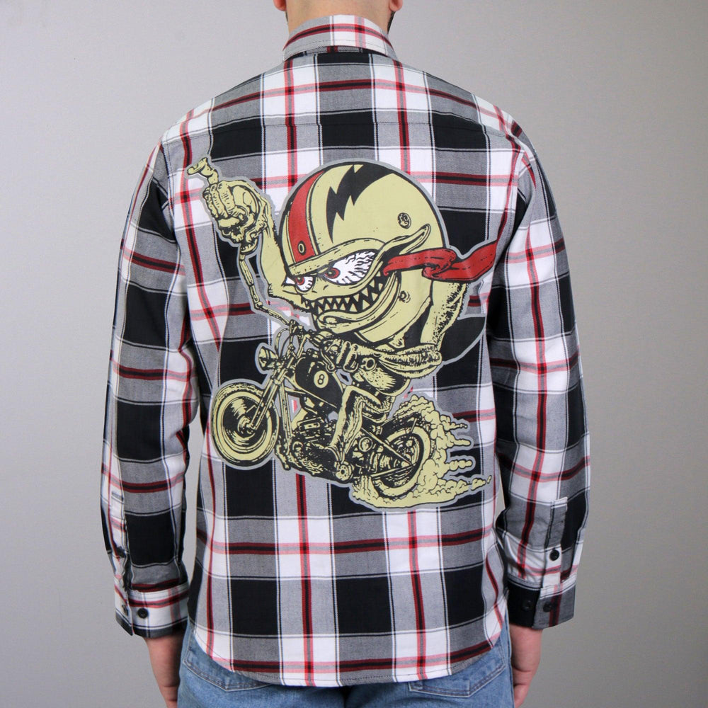 Long Sleeve Bobber Monster Biker Flannel Shirt for Men - Military Republic