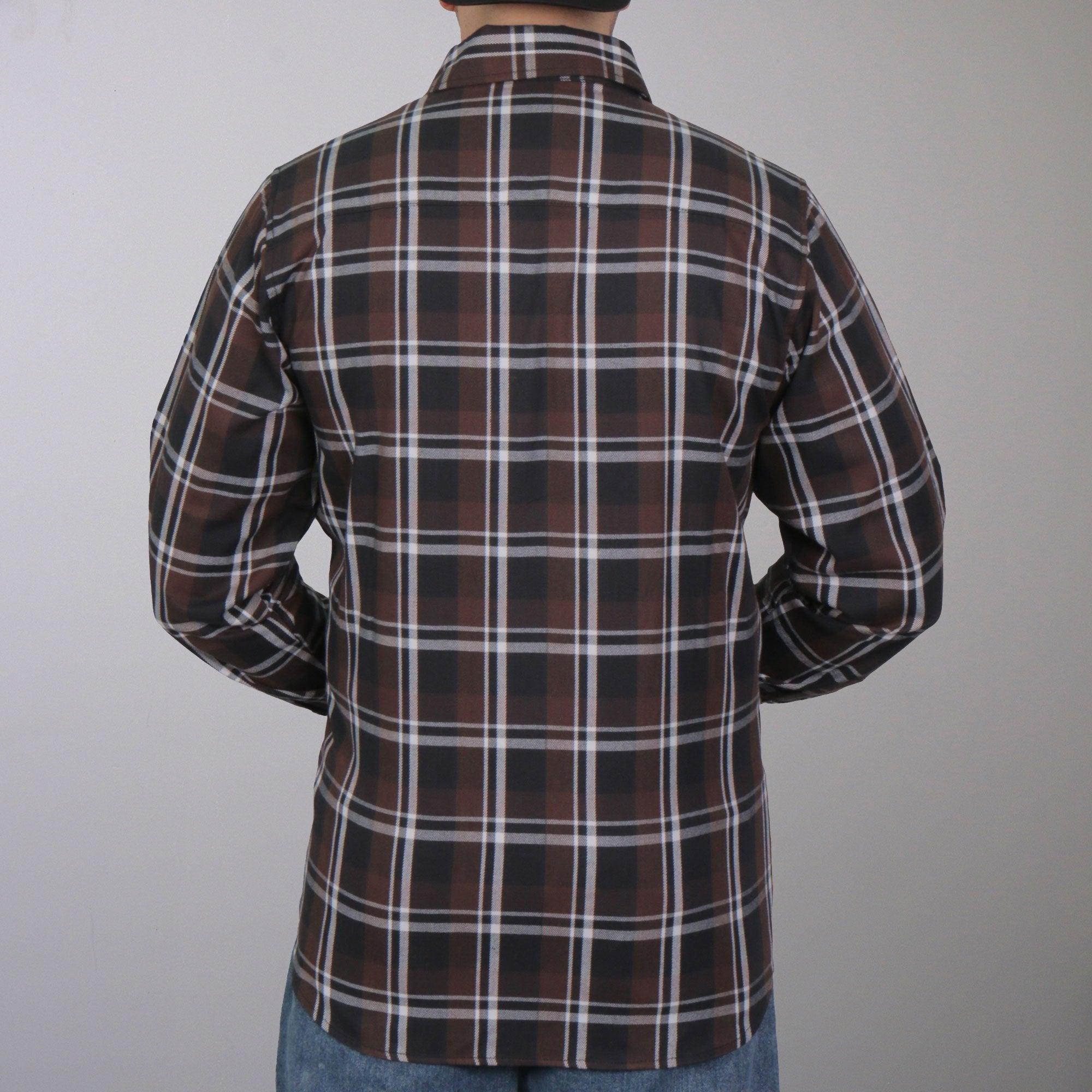 Brown Black And White Long hot Sleeve Biker Flannel Shirt for Men