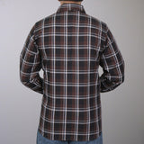 Brown Black And White Long Sleeve Biker Flannel Shirt for Men - Military Republic