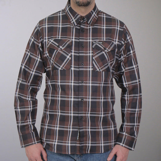 Brown Black And White Long Sleeve Biker Flannel Shirt for Men - Military Republic