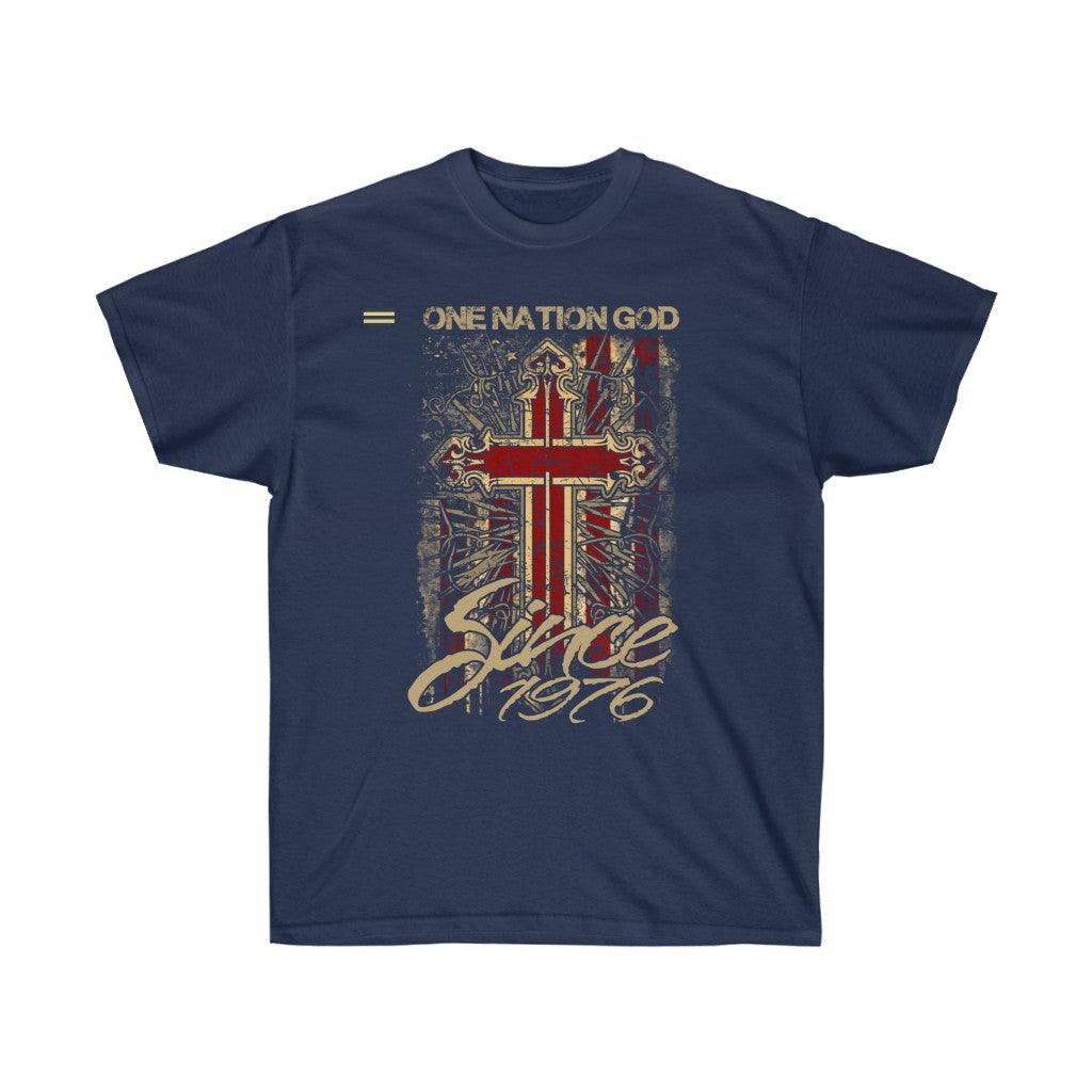 One Nation Under God Cross & USA Flag T-shirt - Military Republic