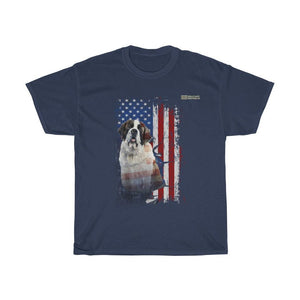 Saint Bernard Dog with Distressed USA Flag Patriotic T-shirt - Military Republic