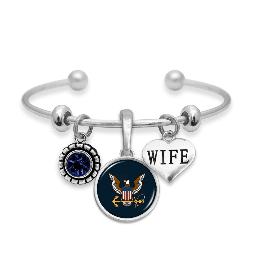 Custom U.S. Navy 3 Charm Bracelet for Wife - Military Republic
