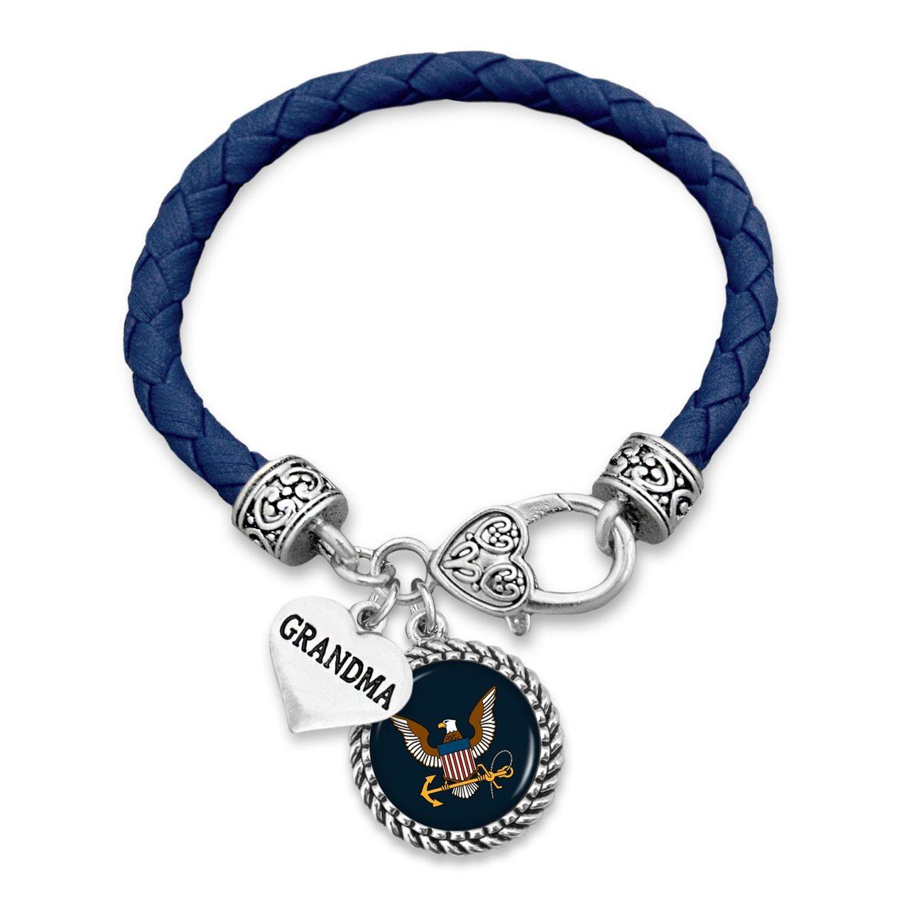 Custom U.S. Navy Leather Bracelet for Grandma - Military Republic