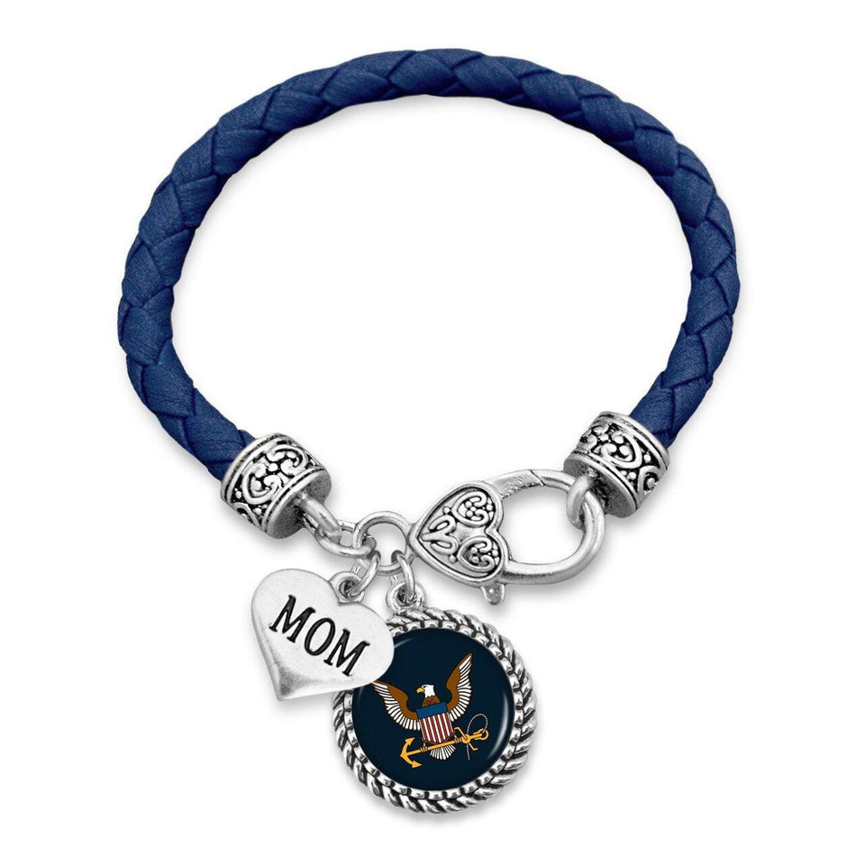 Custom U.S. Navy Leather Bracelet for Mom - Military Republic