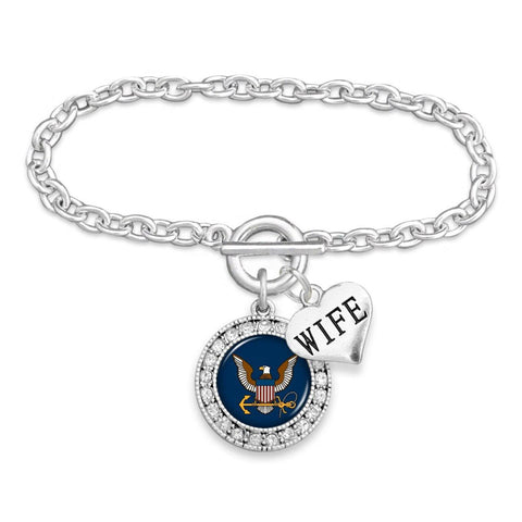 Custom U.S. Navy Round Crystal Bracelet for Wife - Military Republic