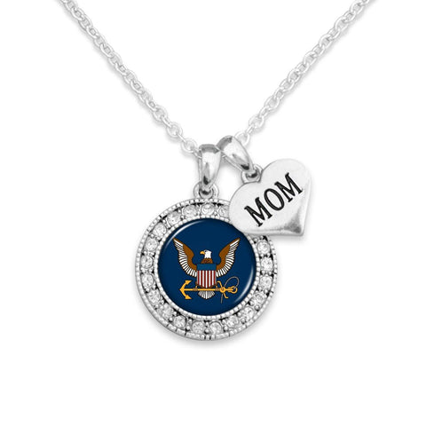 Custom U.S. Navy Round Crystal Necklace for Mom - Military Republic