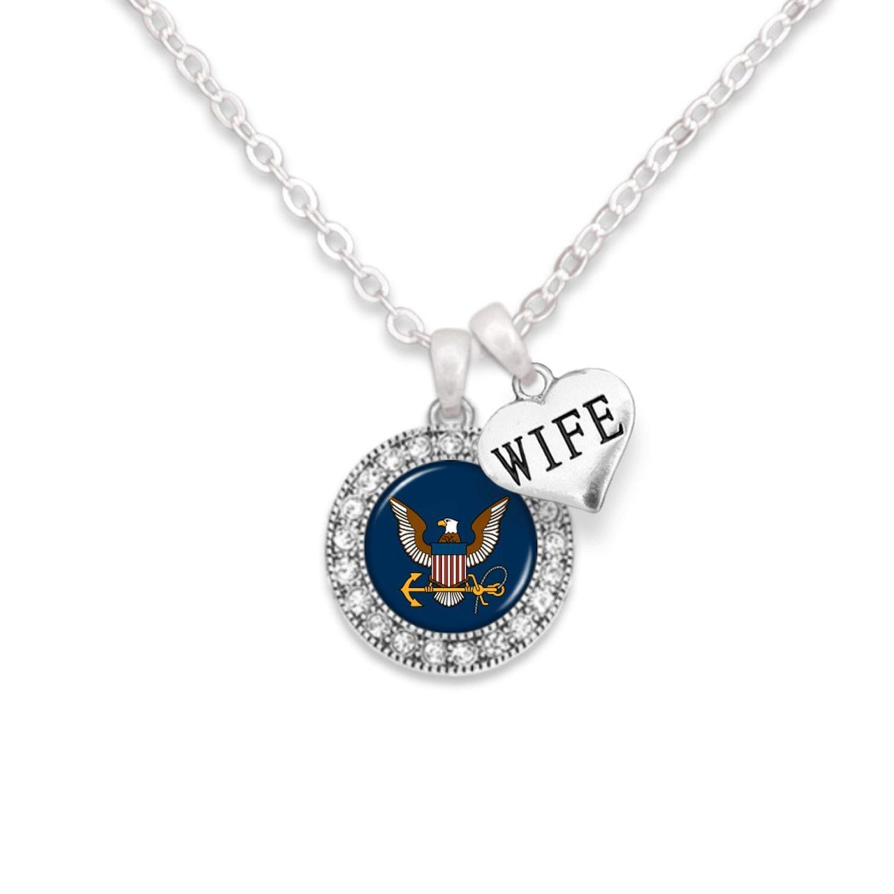 Custom U.S. Navy Round Crystal Necklace for Wife - Military Republic