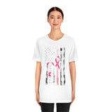 Pink Ribbon With USA Flag And Heart Beat Design T-shirt - Military Republic