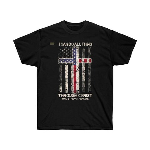 I Can Do All Things Through Christ USA Flag & Cross T-shirt - Military Republic