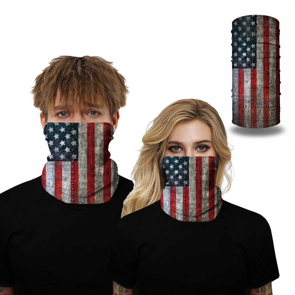 Distressed Riveted USA Flag Outdoors Motorcycle Face Mask Bandana Headwear - Military Republic