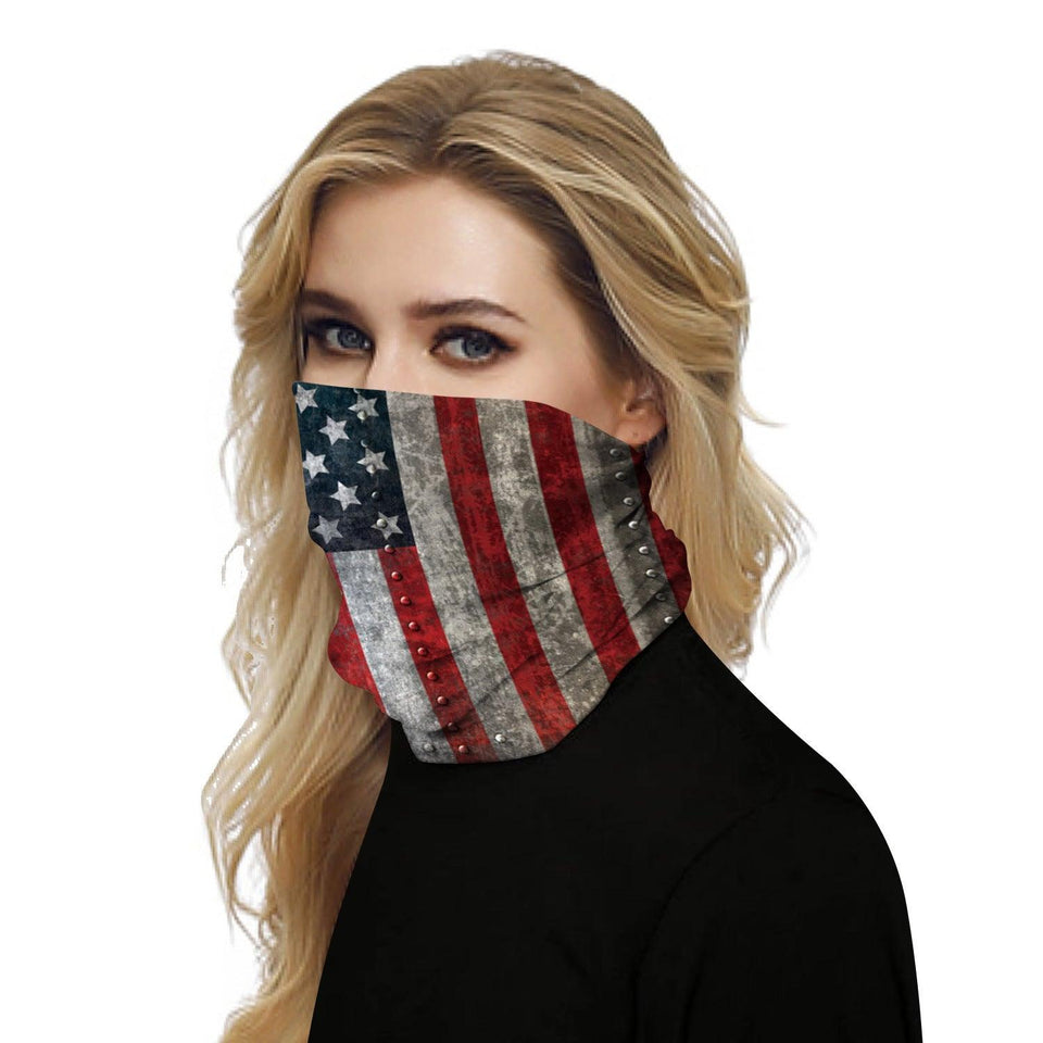 Distressed Riveted USA Flag Outdoors Motorcycle Face Mask Bandana Headwear - Military Republic