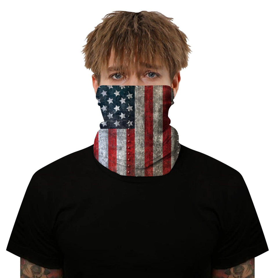 Distressed Riveted USA Flag Outdoors Motorcycle Face Mask Bandana Headwear - Military Republic