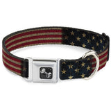 Dog Bone Seat Buckle Dog Collar - Vintage Stretched US Flag - Military Republic