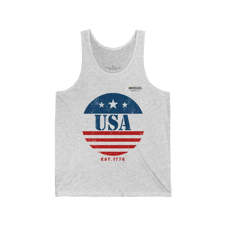 Circular Flag American Flag Est. 1776 Unisex Jersey Tank Top - Military Republic