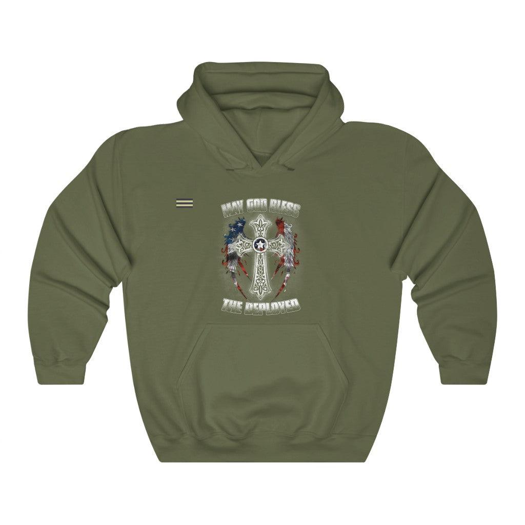 God Bless The Deployed Cross Wings & USA Flag Unisex Hoodie - Military Republic
