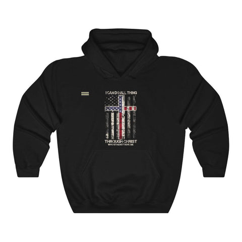I Can Do All Things Through Christ USA Flag & Cross Unisex Hoodie - Military Republic