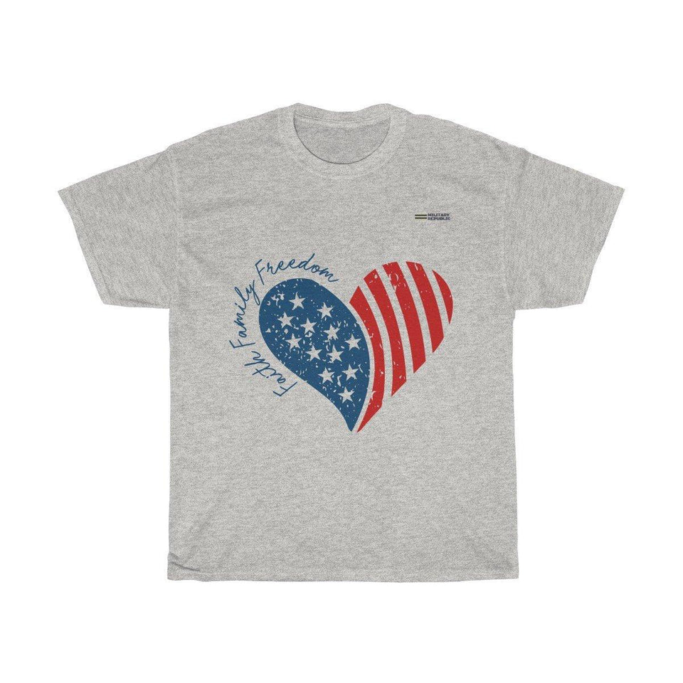 Faith, Family, Freedom Heart Patriotic T-shirt - Military Republic