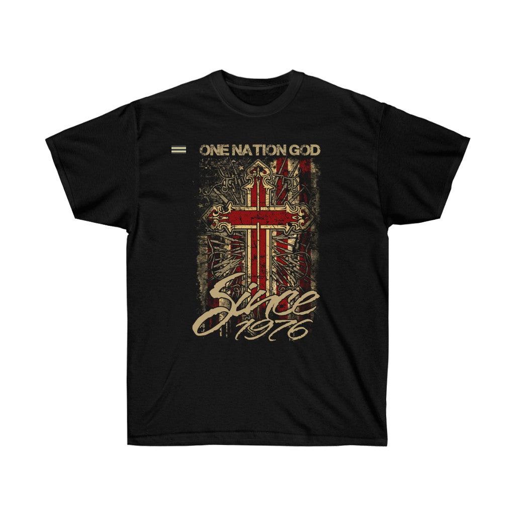 One Nation Under God Cross & USA Flag T-shirt - Military Republic