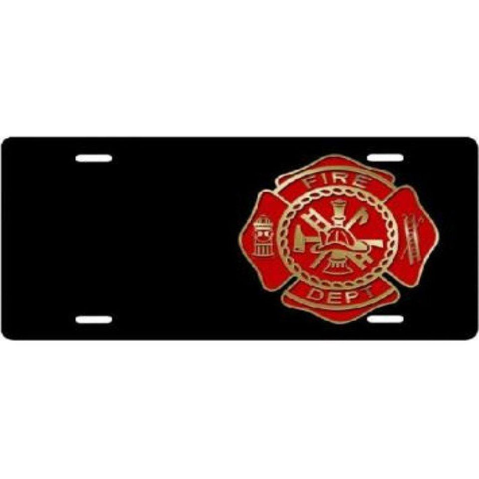 Fire Department Black Offset Airbrush License Plate - Military Republic