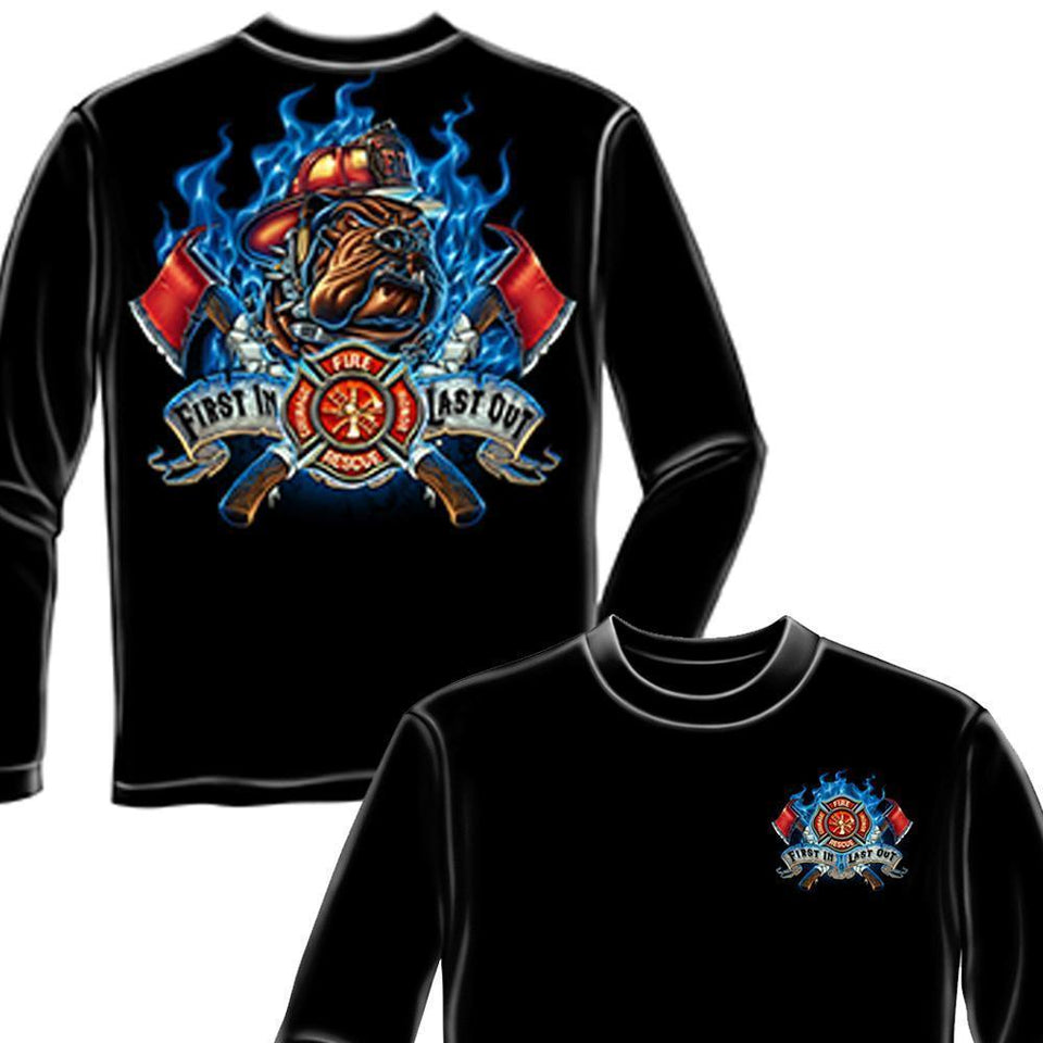 Fire Dog First In Last Out Firefighter Long Sleeve Shirt-Military Republic