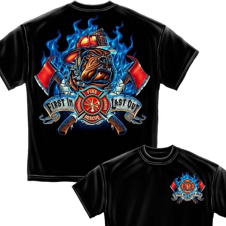 Fire Dog First In Last Out Firefighter T-Shirt-Military Republic