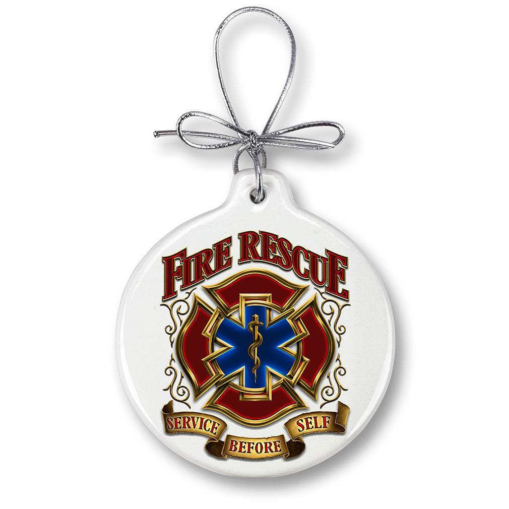 Fire Rescue Gold Shield Christmas Ornament - Military Republic